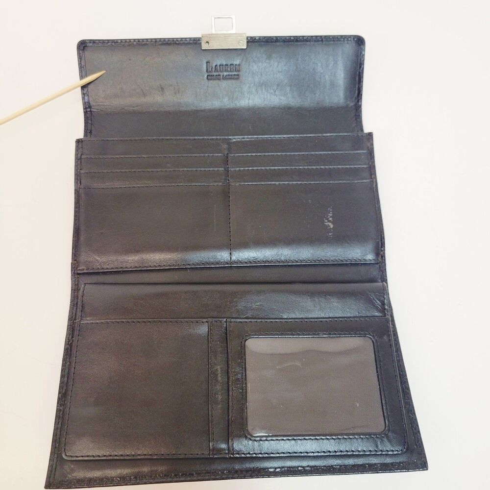 Vintage Lauren Ralph Lauren Black Croc Embossed Leather Checkbook Wallet - Picture 4 of 6